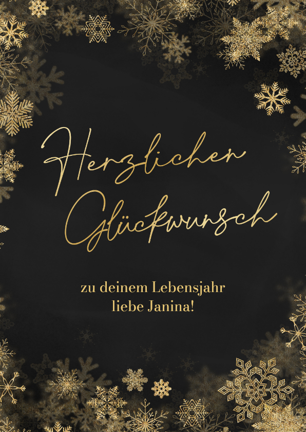 Geburtstagskarte Schneeflocken Gold auf Schwarz - Geburtstagskarten Geburtstagskarten - Geburtstagskarte Schneeflocken Gold auf Schwarz