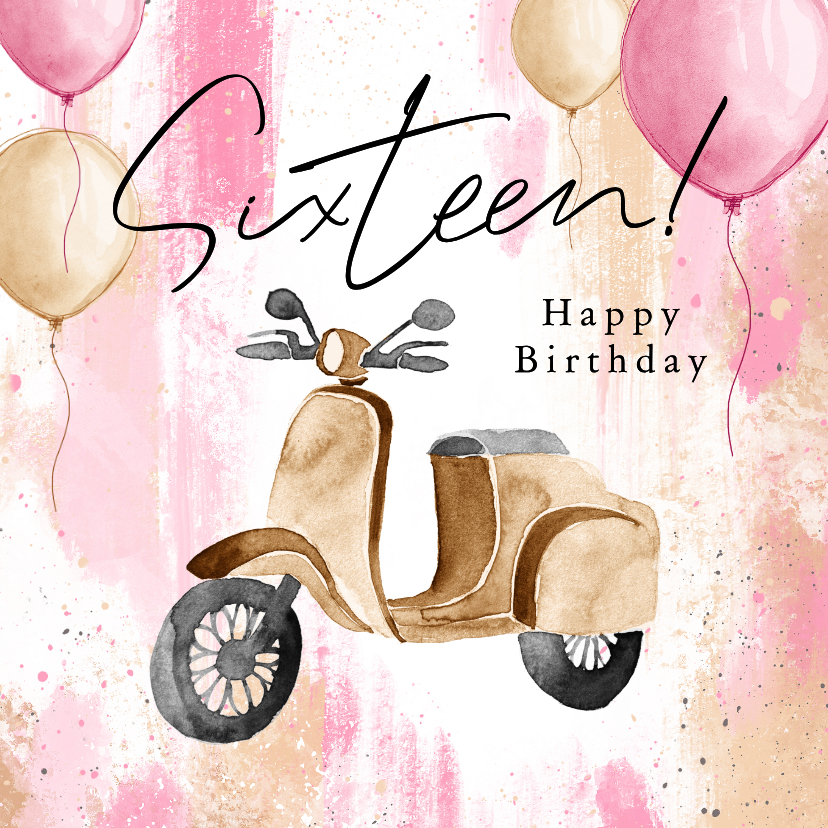Geburtstagskarten - Geburtstagskarte Sixteen Motorroller Scooter pink