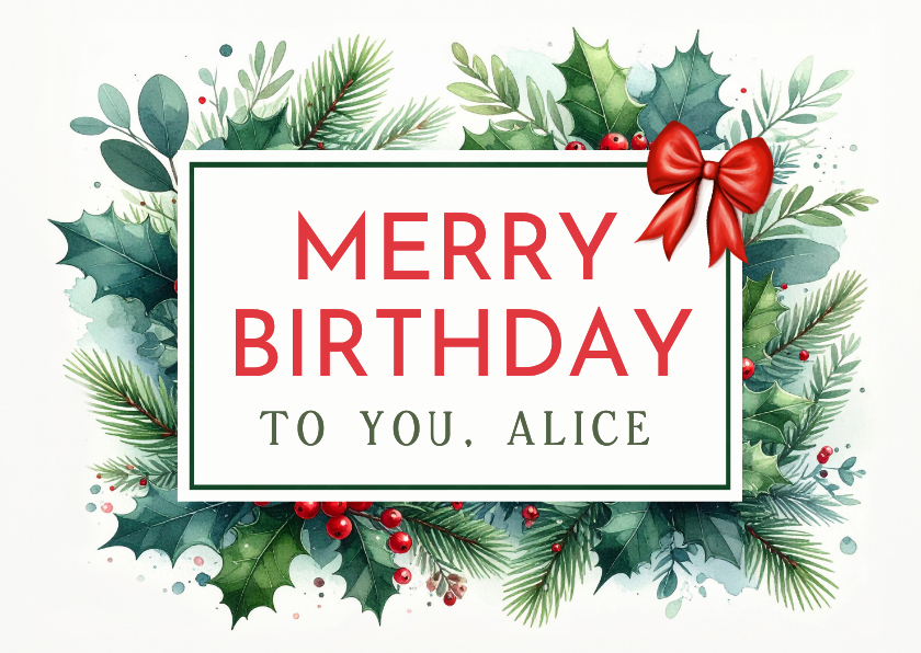 Geburtstagskarte Tannenzweige 'Merry Birthday' Ilex - Geburtstagskarten Geburtstagskarten - Geburtstagskarte Tannenzweige 'Merry Birthday' Ilex