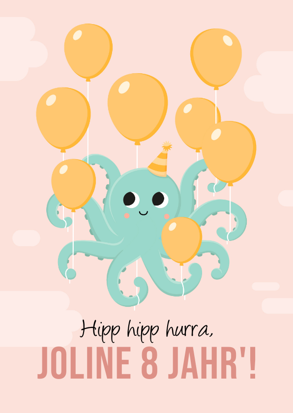 Geburtstagskarten - Geburtstagskarte Tintenfisch 8 Luftballons