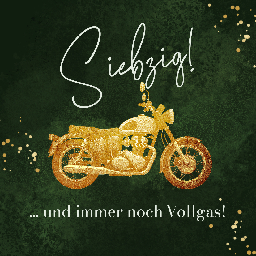 Geburtstagskarten - Geburtstagskarte 'Vollgas' goldenes Motorrad 70 Jahre