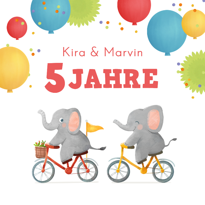Geburtstagskarten - Geburtstagskarte Zwilling Elefanten auf Fahrrad