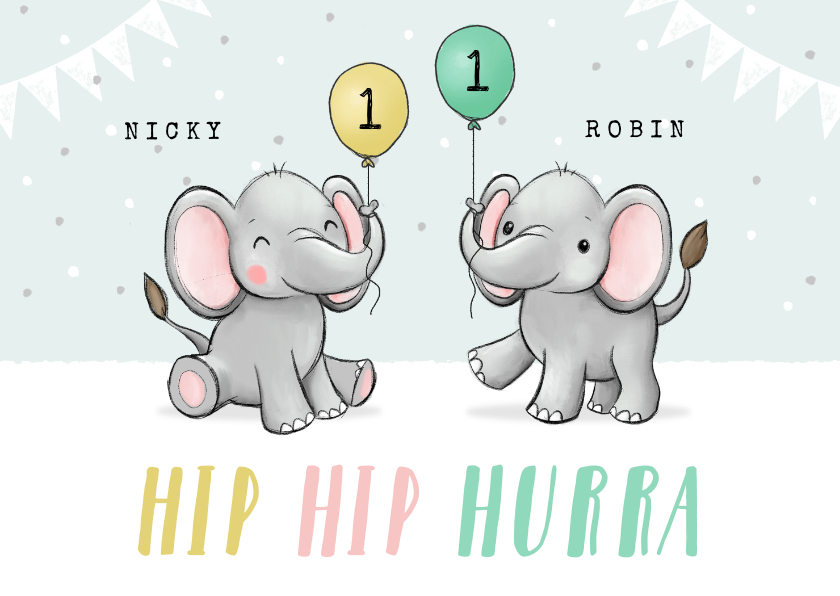 Geburtstagskarten - Geburtstagskarte Zwilling Kleine Elefanten