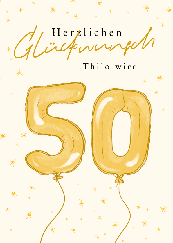 Geburtstagskarten - Gelbe Geburtstagskarte Luftballon '50'