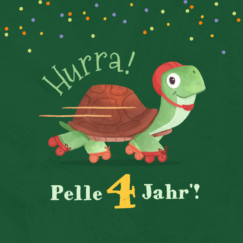 Geburtstagskarten - Glückwunschkarte 4. Geburtstag Schildkröte auf Rollschuhen