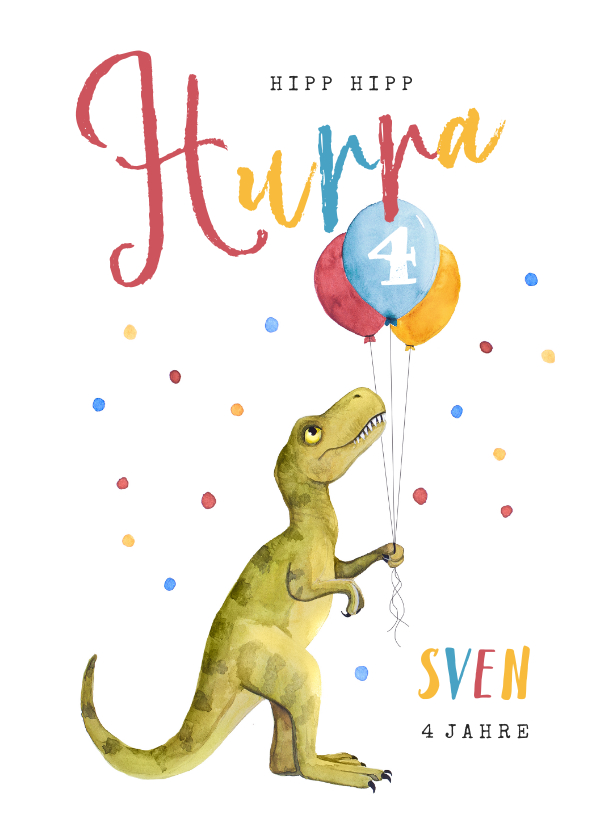 Geburtstagskarten - Glückwunschkarte Dino und buntes Konfetti