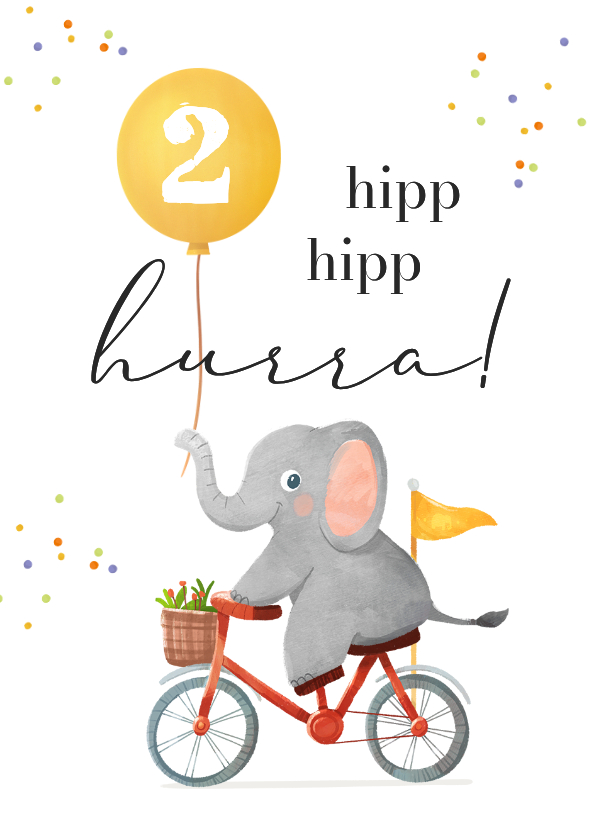 Glückwunschkarte Elefant auf Fahrrad 2 Jahre Luftballon - Geburtstagskarten Geburtstagskarten - Glückwunschkarte Elefant auf Fahrrad 2 Jahre Luftballon