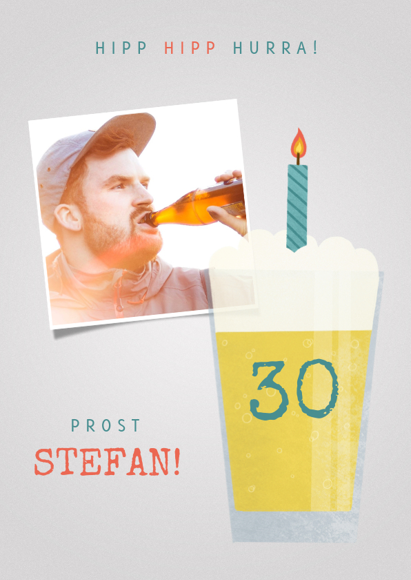 Geburtstagskarten - Glückwunschkarte Geburtstag Bier mit Kerze und Foto