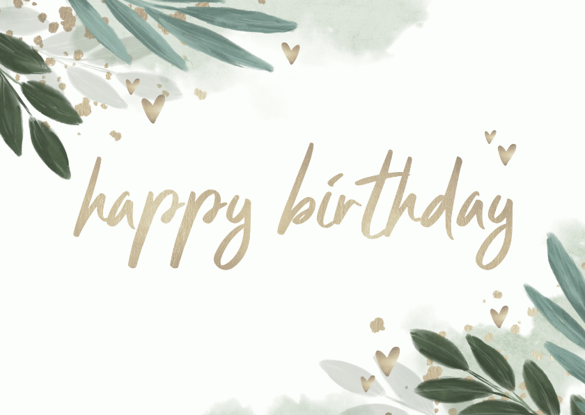 Glückwunschkarte Geburtstag botanisch mit goldenen Herzen - Geburtstagskarten Geburtstagskarten - Glückwunschkarte Geburtstag botanisch mit goldenen Herzen
