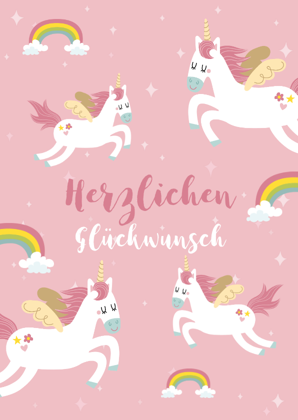 Geburtstagskarten - Glückwunschkarte Geburtstag Einhörner und Regenbogen