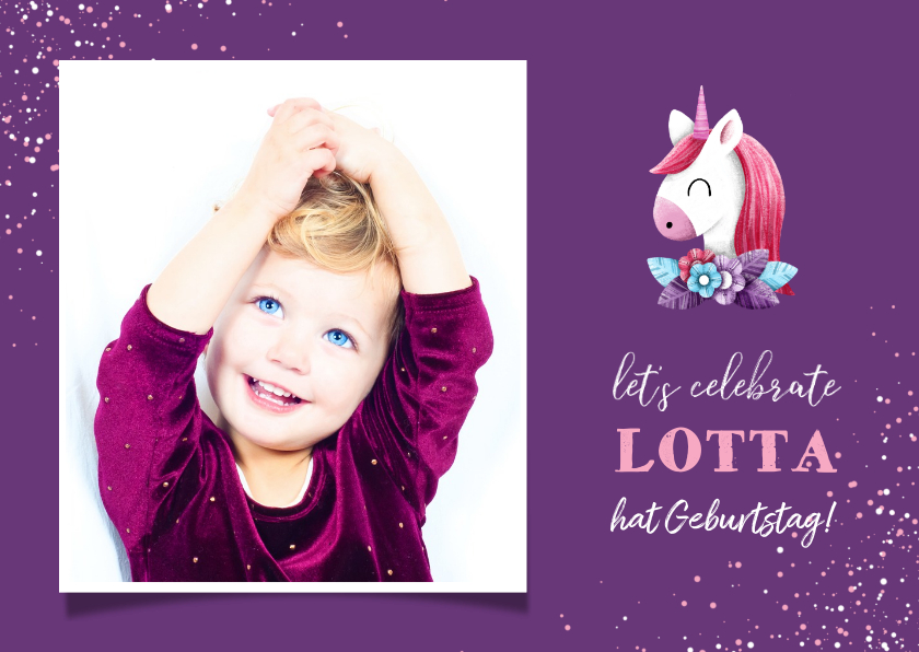 Geburtstagskarten - Glückwunschkarte Geburtstag Mädchen Einhorn lila