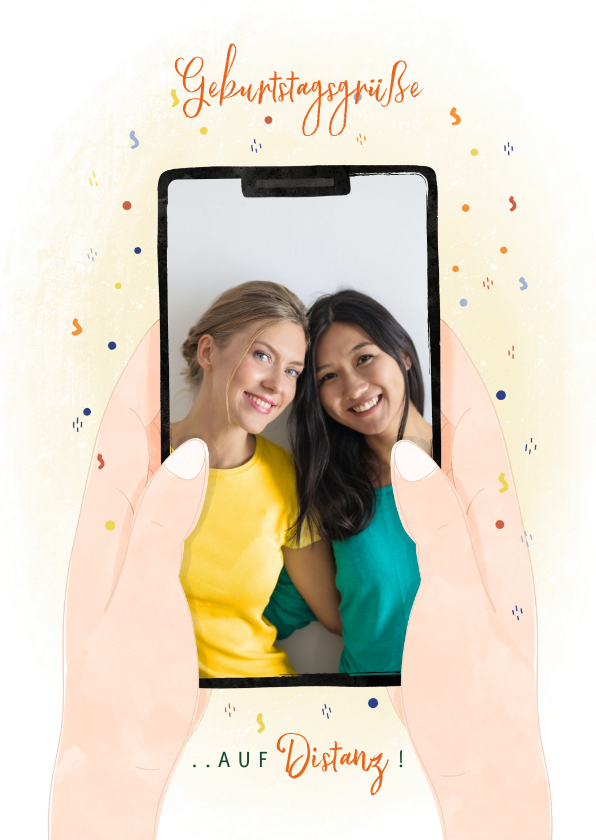 Geburtstagskarten - Glückwunschkarte Handy mit Foto und Konfetti
