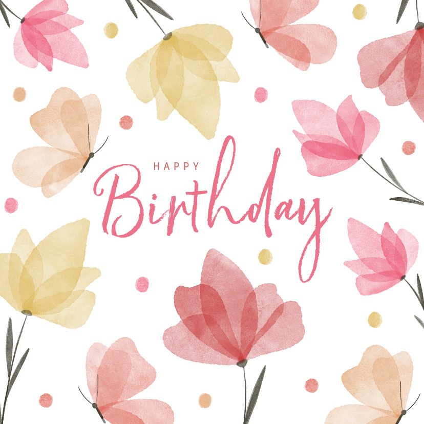 Geburtstagskarten - Glückwunschkarte mit Blumen und Schmetterlingen