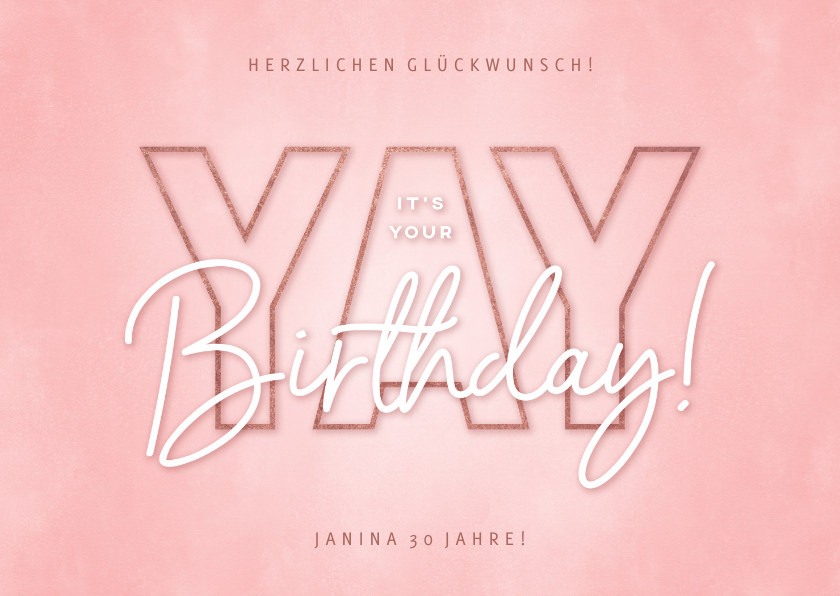 Geburtstagskarten - Glückwunschkarte rosa 'Yay', its your birthday'