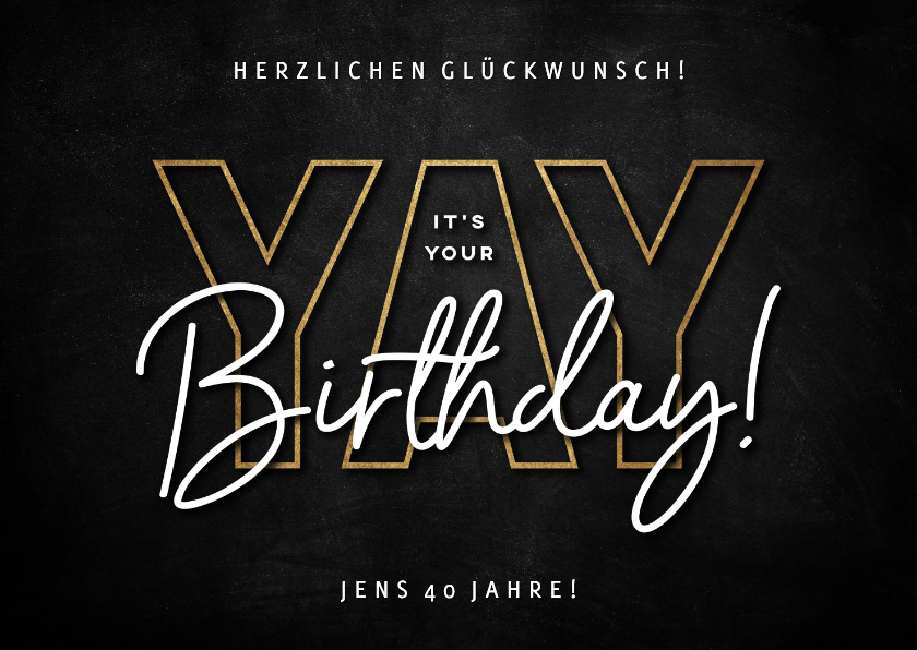 Geburtstagskarten - Glückwunschkarte schwarz 'Yay', its your birthday'