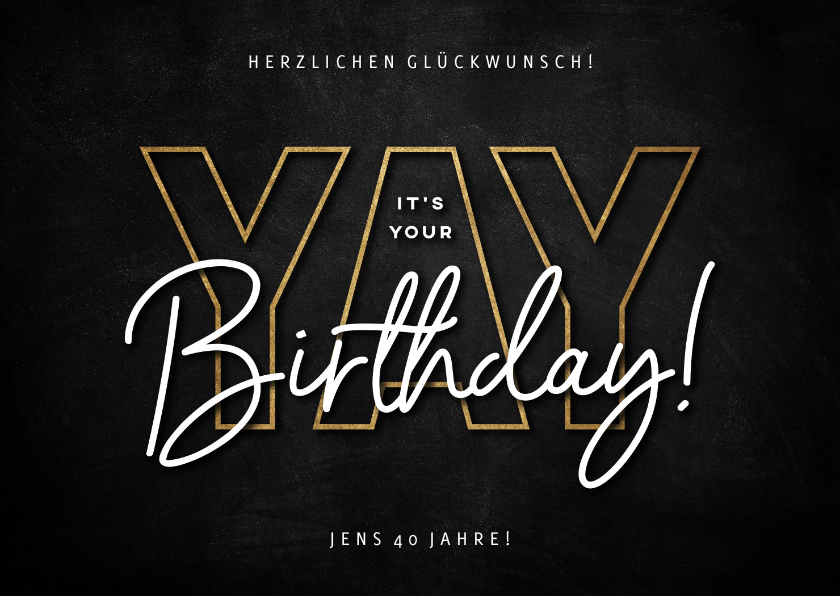 Geburtstagskarten - Glückwunschkarte schwarz 'Yay', its your birthday'