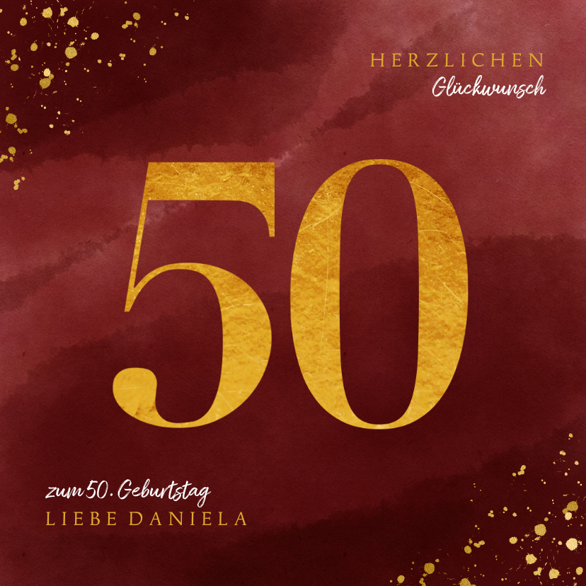 Geburtstagskarten - Glückwunschkarte zum 50. Geburtstag Goldzahl