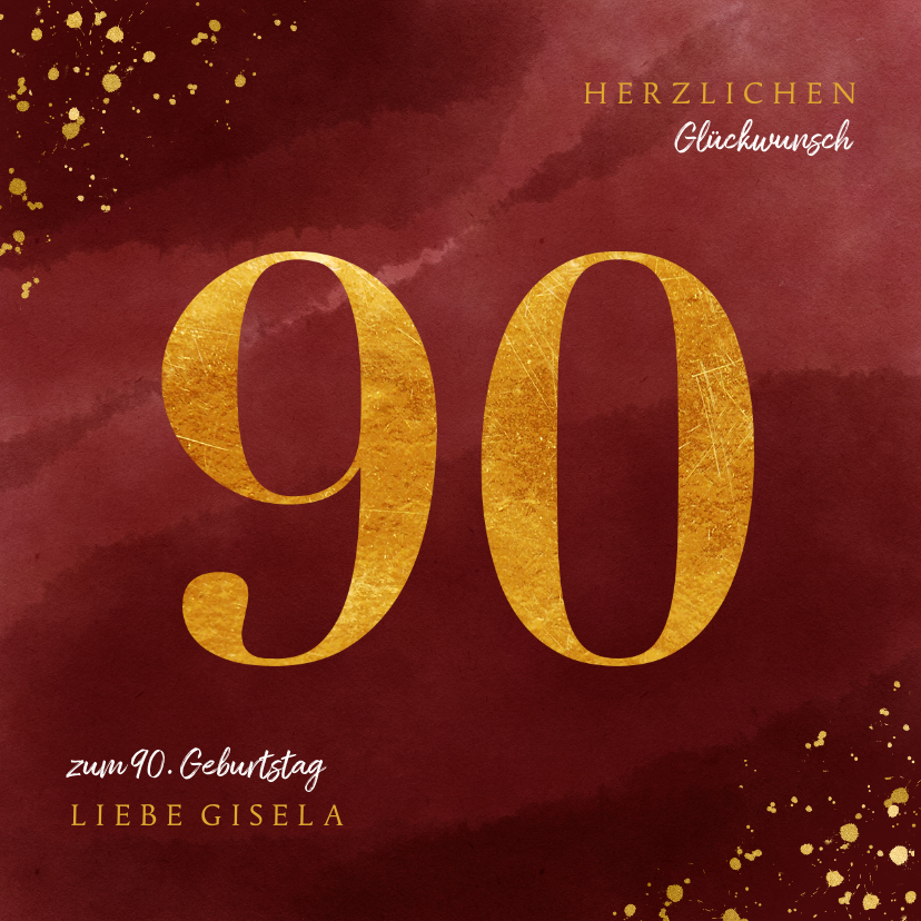 Geburtstagskarten - Glückwunschkarte zum 90. Geburtstag Goldzahl