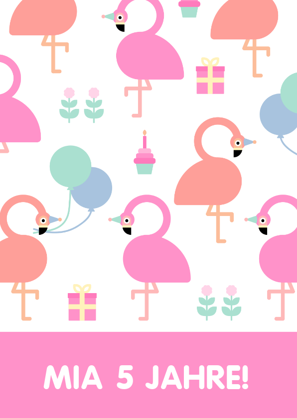 Geburtstagskarten - Glückwunschkarte zum Geburtstag Flamingos & Luftballons