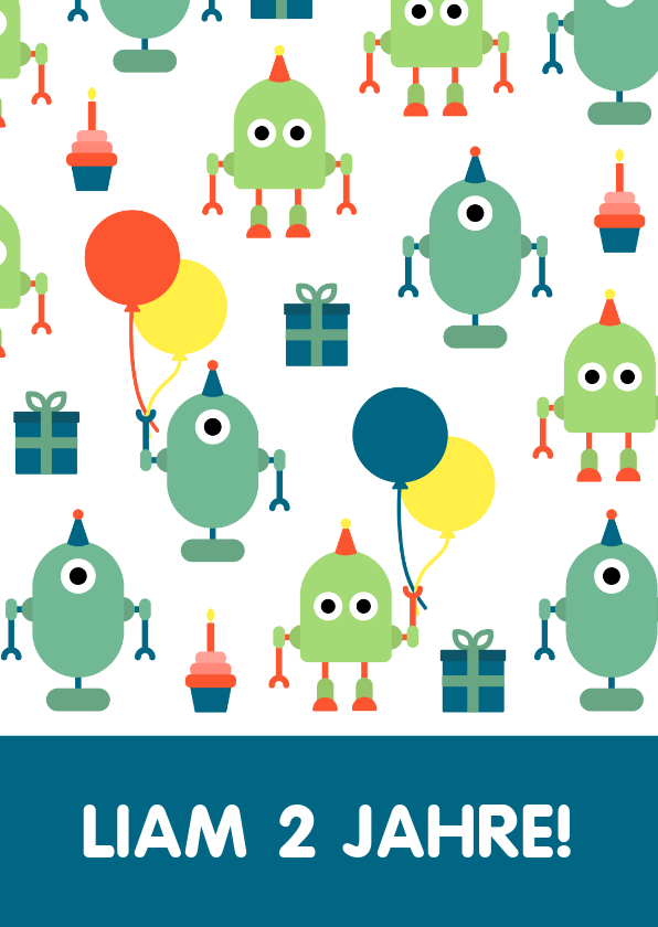 Geburtstagskarten - Glückwunschkarte zum Geburtstag mit Roboter & Ballons