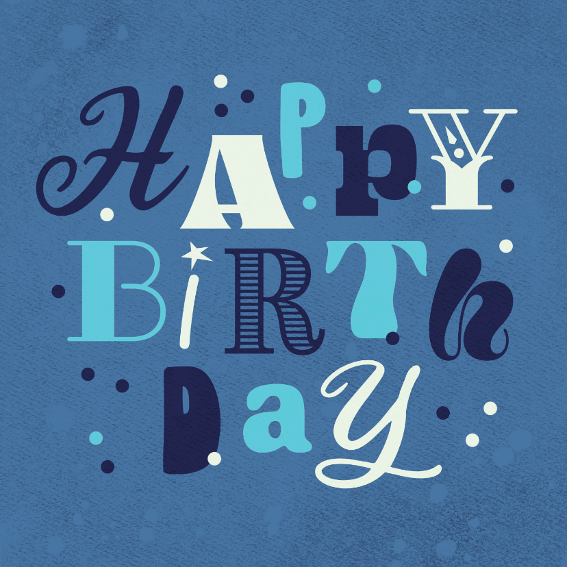 Geburtstagskarten - 'Happy Birthday' Geburtstagskarte modern Typografie Blau