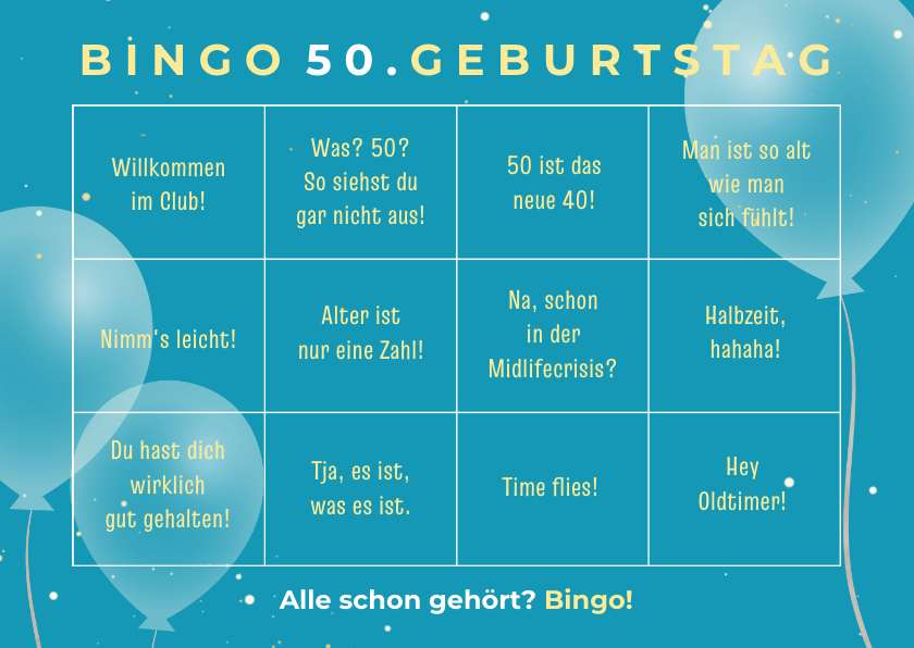 Geburtstagskarten - Lustige Geburtstagsgrüße 50. Geburtstag 'Bingo'