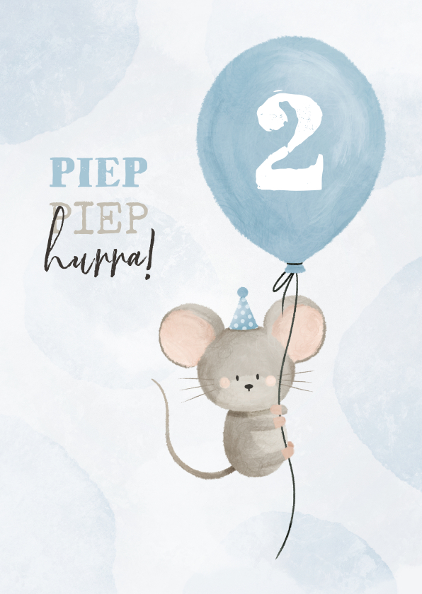 Geburtstagskarten - 'Piep piep hurra' blaue Geburtstagskarte mit Maus