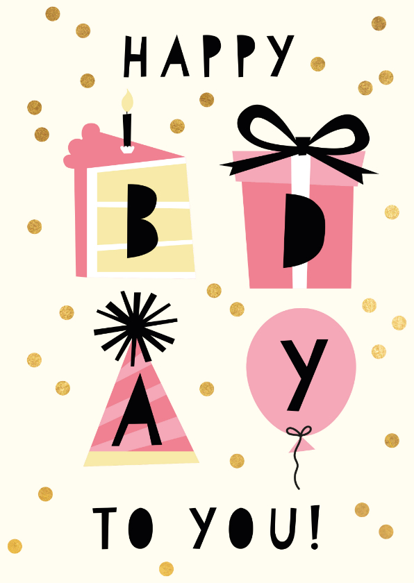Geburtstagskarten - Rosa Konfetti-Glückwunschkarte 'happy bday to you'