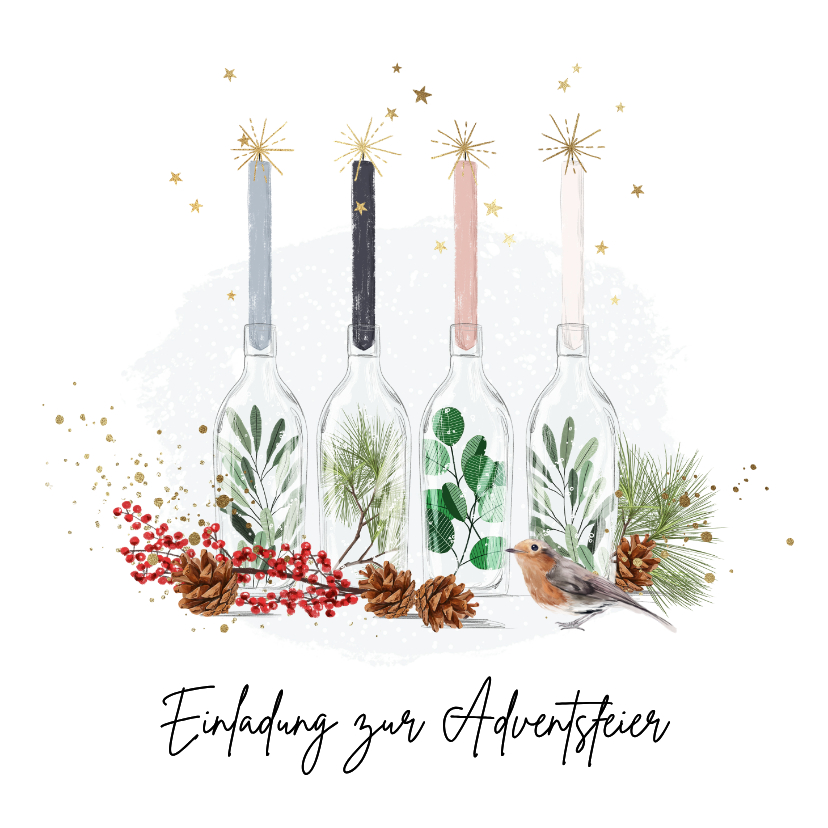 Adventsfeier Firma Einladung vier Kerzen Aquarell - Geschäftliche Weihnachtskarten Geschäftliche Weihnachtskarten - Adventsfeier Firma Einladung vier Kerzen Aquarell