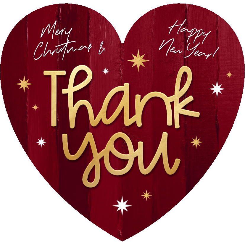 Geschäftliche Weihnachtskarten - Dankeskarte Weihnachten Herzform 'Thank you' Englisch