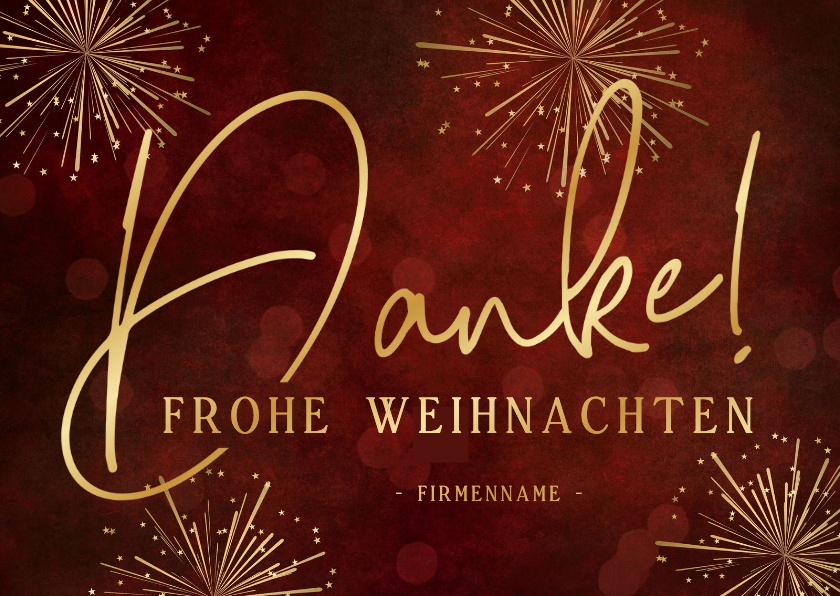 Geschäftliche Weihnachtskarten - Dankeskarte Weihnachten Mitarbeiter Feuerwerk gold