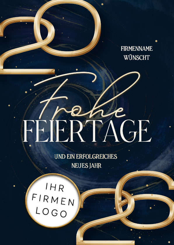 Geschäftliche Weihnachtskarten - Dunkelblaue Weihnachtskarte Marmoroptik 2026 mit Logo