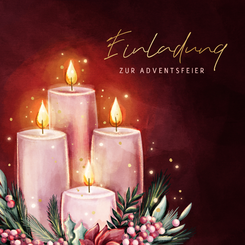 Einladung Firma Adventsfeier Adventskerzen rosa - Geschäftliche Weihnachtskarten Geschäftliche Weihnachtskarten - Einladung Firma Adventsfeier Adventskerzen rosa