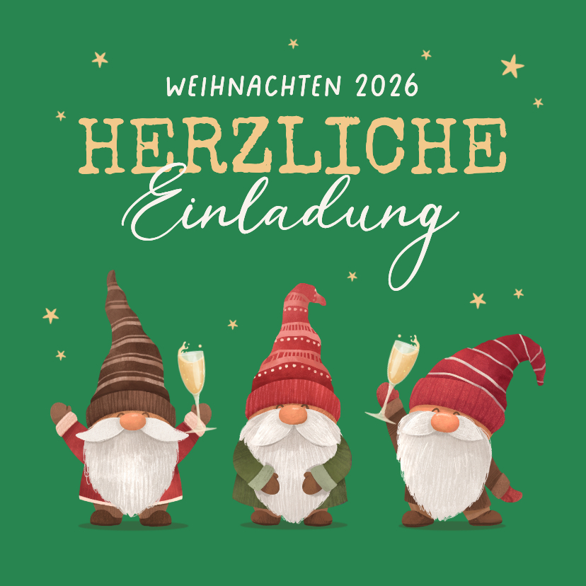 Einladung Firmen-Weihnachtsfeier Wichtel mit Sektgläsern - Geschäftliche Weihnachtskarten Geschäftliche Weihnachtskarten - Einladung Firmen-Weihnachtsfeier Wichtel mit Sektgläsern