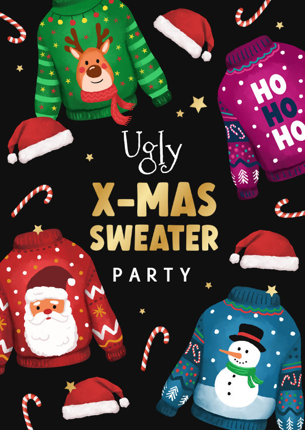 Einladung Weihnachtsfeier Firma 'Ugly X-Mas Sweater' - Geschäftliche Weihnachtskarten Geschäftliche Weihnachtskarten - Einladung Weihnachtsfeier Firma 'Ugly X-Mas Sweater'
