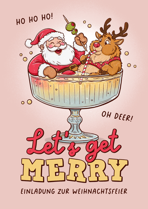 Geschäftliche Weihnachtskarten - Einladung Weihnachtsfeier lustiger Weihnachtsmann & Rentier