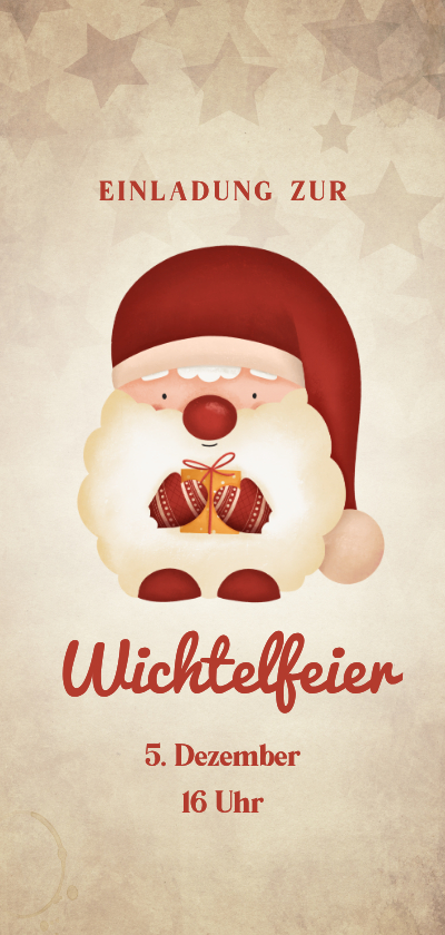 Geschäftliche Weihnachtskarten - Einladung zum Wichteln Wichtel mit Geschenk