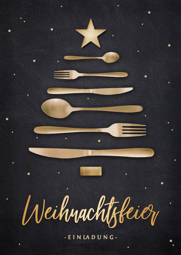 Einladung zur Weihnachtsfeier Weihnachtsbaum aus Besteck - Geschäftliche Weihnachtskarten Geschäftliche Weihnachtskarten - Einladung zur Weihnachtsfeier Weihnachtsbaum aus Besteck