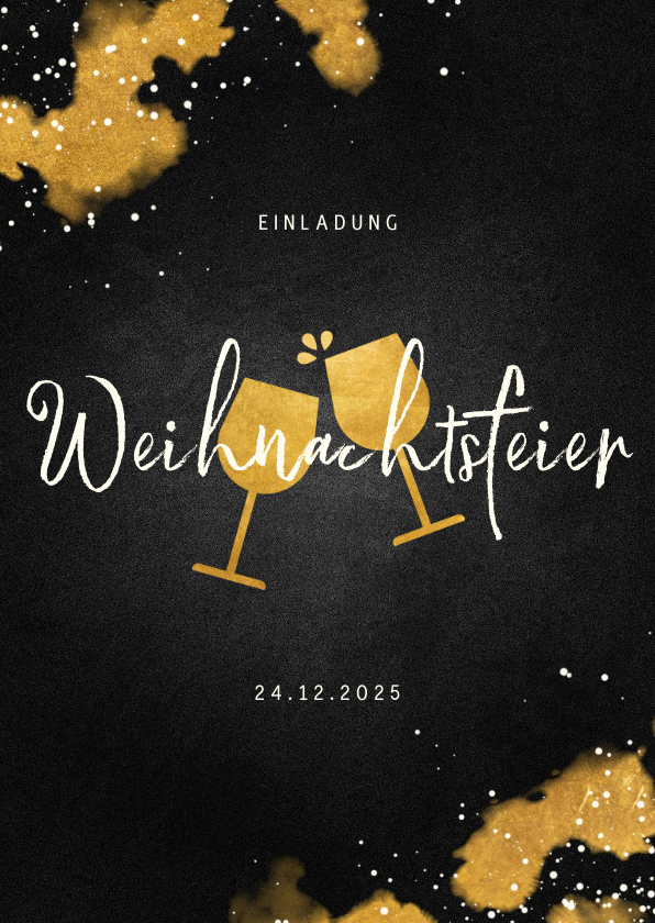 Geschäftliche Weihnachtskarten - Einladung zur Weihnachtsfeier Weingläser und Goldeffekte