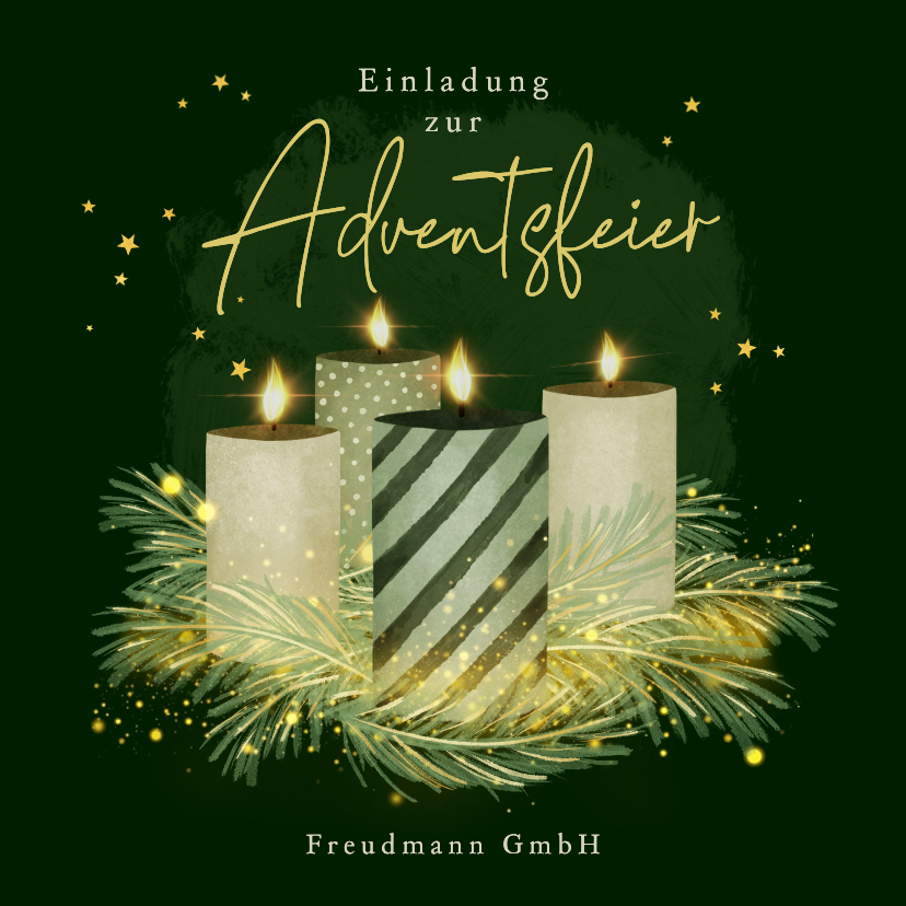 Einladungskarte Adventsfeier geschäftlich 4 Kerzen grün - Geschäftliche Weihnachtskarten Geschäftliche Weihnachtskarten - Einladungskarte Adventsfeier geschäftlich 4 Kerzen grün