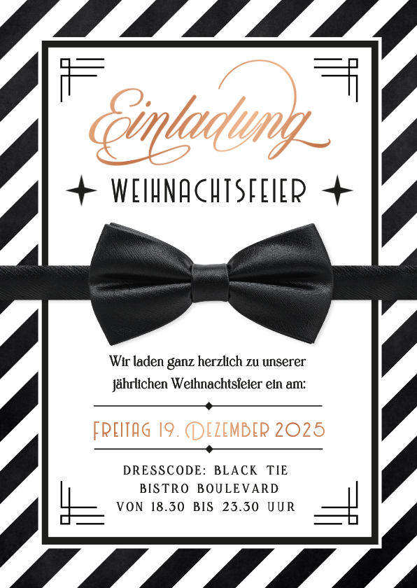 Geschäftliche Weihnachtskarten - Einladungskarte Vintage Fliege Abendgala Weihnachtsfeier