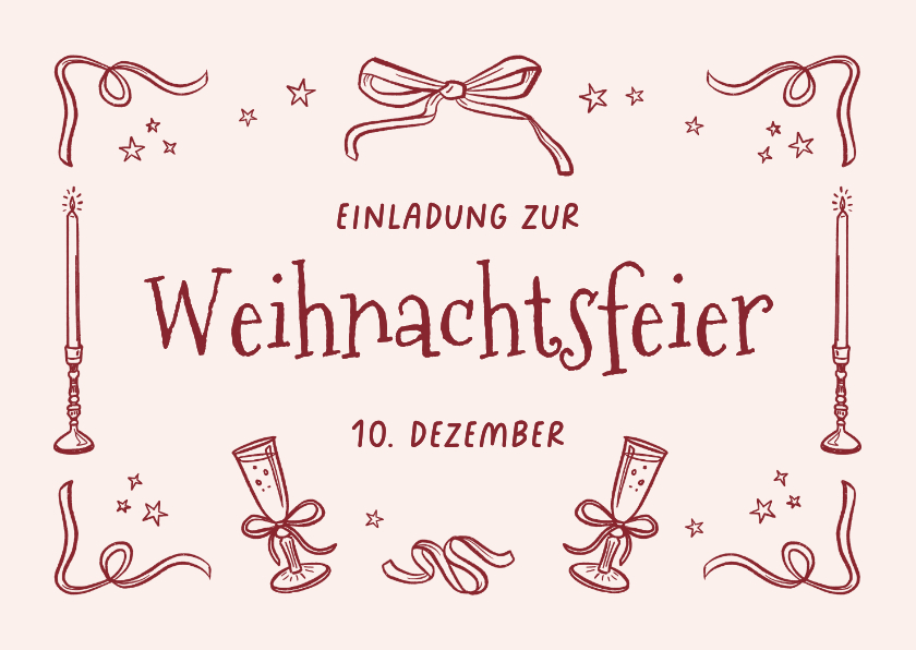 Einladungskarte Weihnachtsessen geschäftlich Doodles rosa - Geschäftliche Weihnachtskarten Geschäftliche Weihnachtskarten - Einladungskarte Weihnachtsessen geschäftlich Doodles rosa