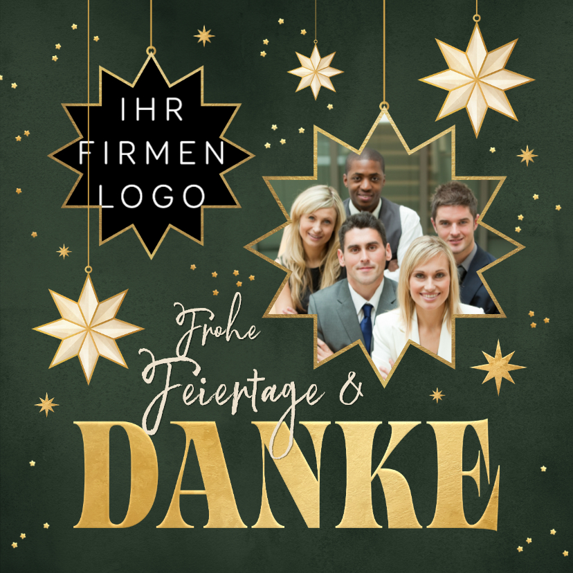 Foto-Dankeskarte geschäftlich Sterne Weihnachten grün - Geschäftliche Weihnachtskarten Geschäftliche Weihnachtskarten - Foto-Dankeskarte geschäftlich Sterne Weihnachten grün