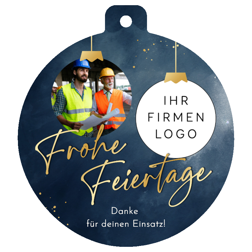 Foto-Dankeskarte Weihnachtskugel mit Logo Aquarell Blau - Geschäftliche Weihnachtskarten Geschäftliche Weihnachtskarten - Foto-Dankeskarte Weihnachtskugel mit Logo Aquarell Blau