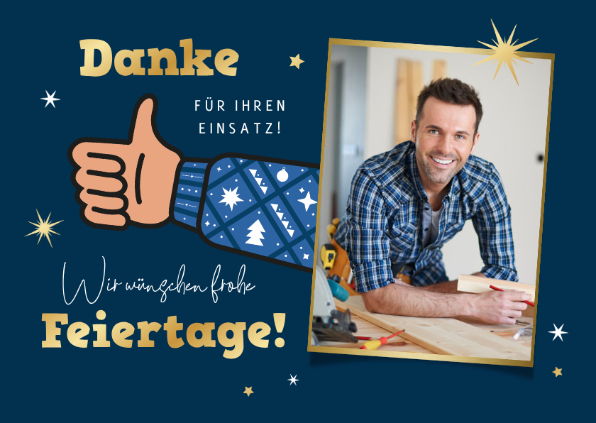 Foto-Dankeskarte zu Weihnachten Daumen hoch - Geschäftliche Weihnachtskarten Geschäftliche Weihnachtskarten - Foto-Dankeskarte zu Weihnachten Daumen hoch