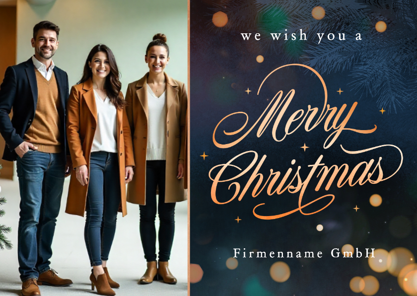 Foto-Weihnachtskarte eleganter Schriftzug 'Merry Christmas' - Geschäftliche Weihnachtskarten Geschäftliche Weihnachtskarten - Foto-Weihnachtskarte eleganter Schriftzug 'Merry Christmas'