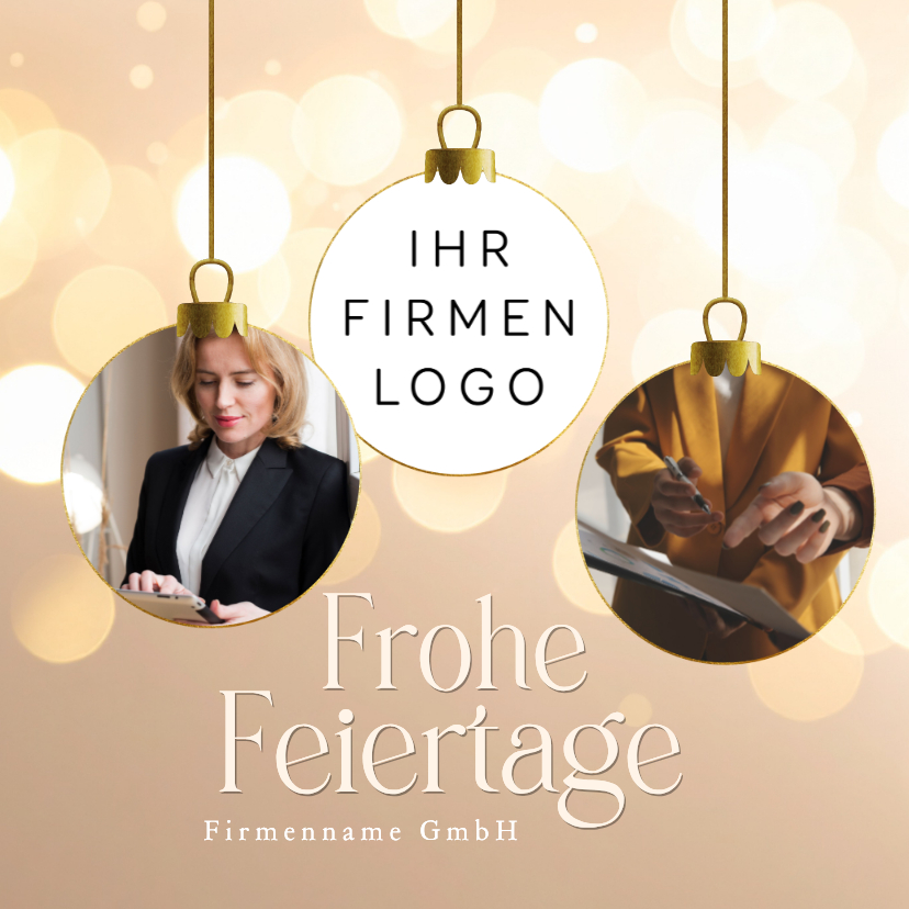 Geschäftliche Weihnachtskarten - Foto-Weihnachtskarte Firmenlogo Lichtpunkte beige