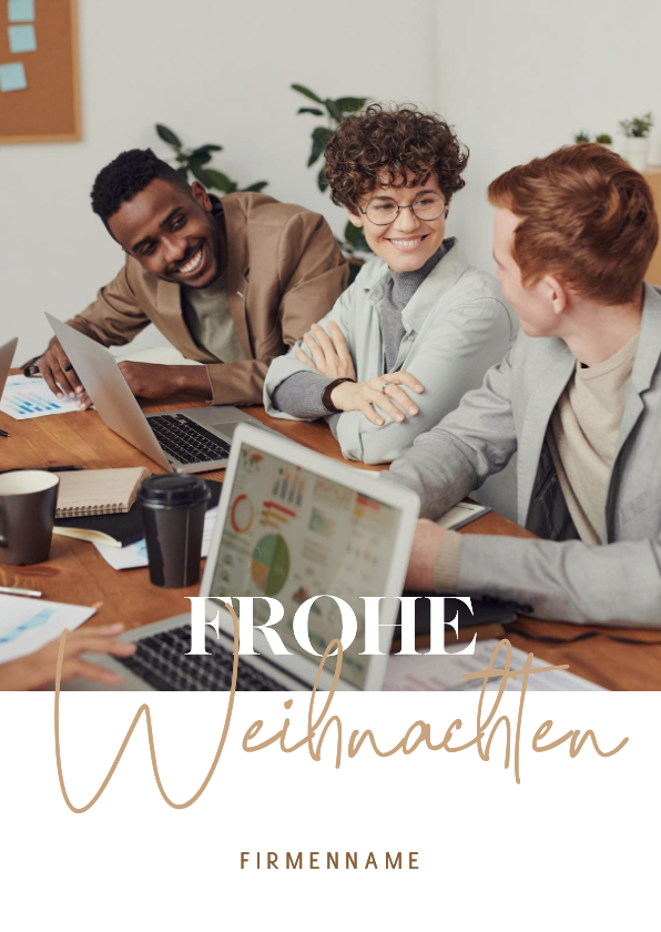 Foto-Weihnachtskarte modern schlicht Schrift in beige - Geschäftliche Weihnachtskarten Geschäftliche Weihnachtskarten - Foto-Weihnachtskarte modern schlicht Schrift in beige