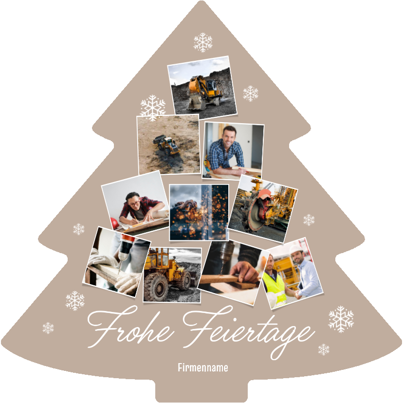 Geschäftliche Weihnachtskarten - Foto-Weihnachtskarte Tannenbaumform mit Schneeflocken