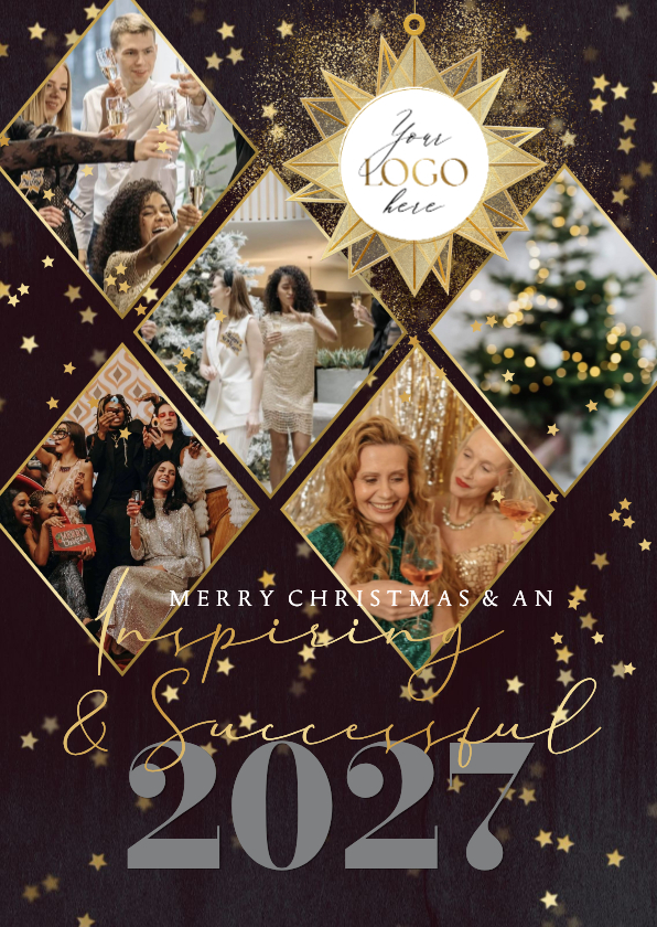 Geschäftliche Weihnachtskarten - Fotocollage geschäftliche Weihnachtskarte Stern mit Logo